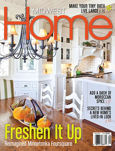 Midwest Home Magazine Cover September 2011 showing a light wood kitchen table with several small pumpkins as a centerpiece.