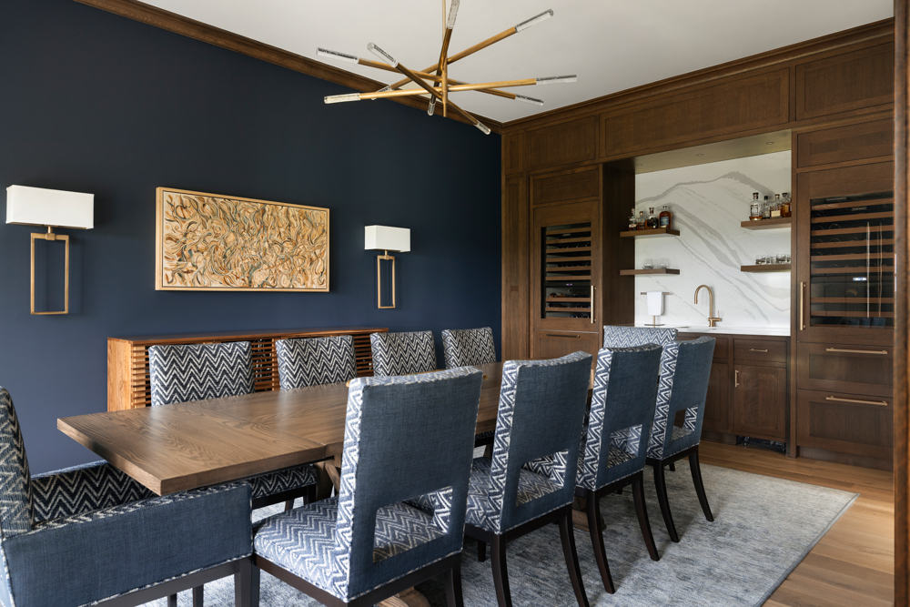 Blue and oak dining room