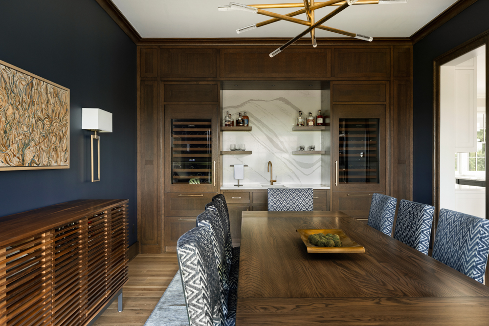 Blue and oak dining room